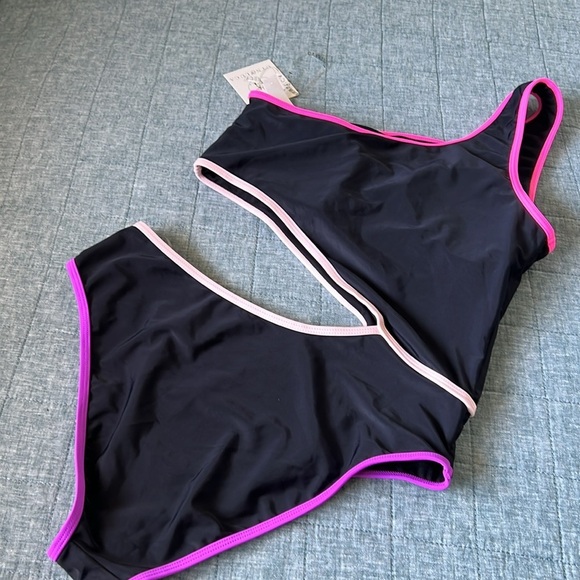 NEW CYN & LUCA Retro 90s Y2K One-Shoulder Monokini in Black and Neon Trim | L - Picture 2 of 4